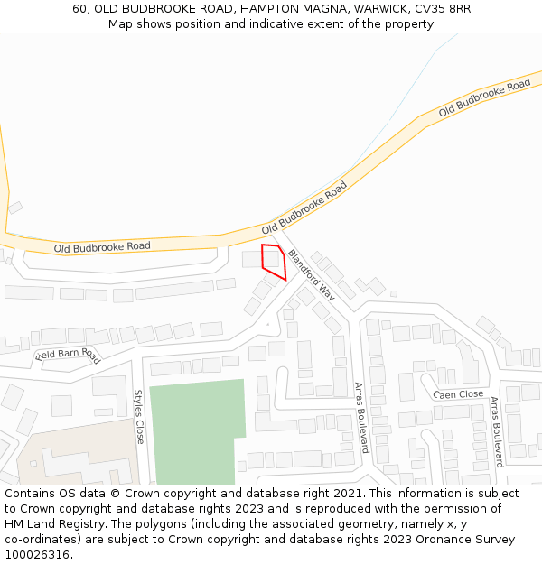 60, OLD BUDBROOKE ROAD, HAMPTON MAGNA, WARWICK, CV35 8RR: Location map and indicative extent of plot