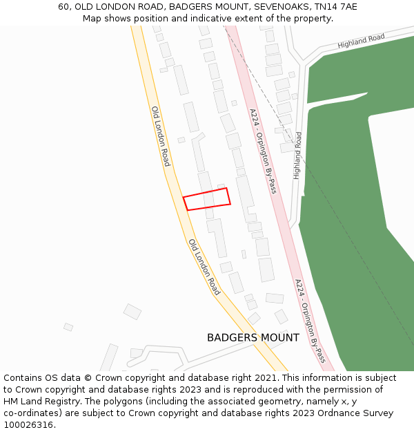 60, OLD LONDON ROAD, BADGERS MOUNT, SEVENOAKS, TN14 7AE: Location map and indicative extent of plot