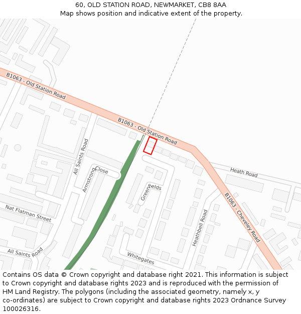 60, OLD STATION ROAD, NEWMARKET, CB8 8AA: Location map and indicative extent of plot