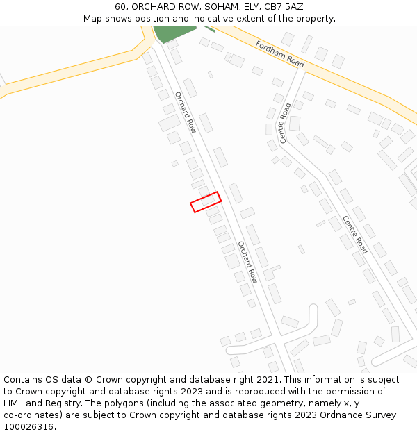 60, ORCHARD ROW, SOHAM, ELY, CB7 5AZ: Location map and indicative extent of plot