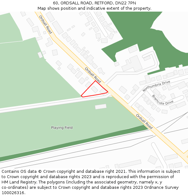 60, ORDSALL ROAD, RETFORD, DN22 7PN: Location map and indicative extent of plot