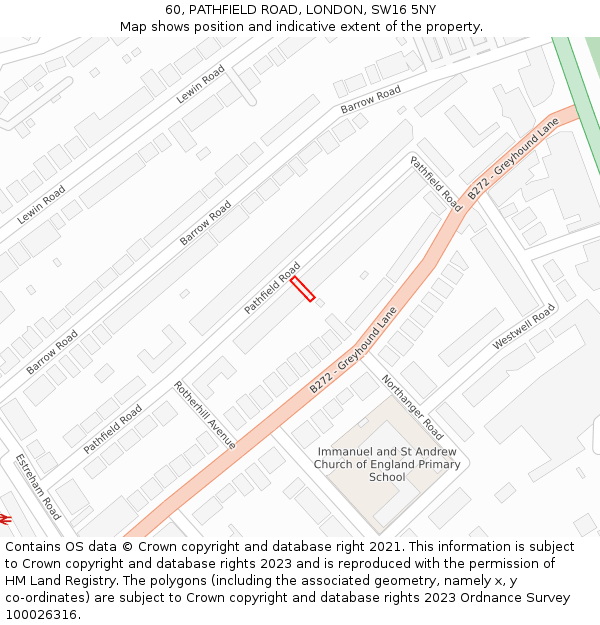 60, PATHFIELD ROAD, LONDON, SW16 5NY: Location map and indicative extent of plot