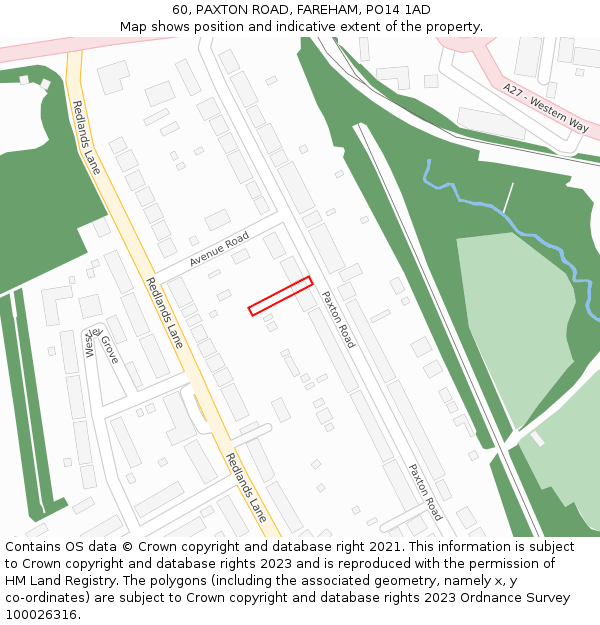 60, PAXTON ROAD, FAREHAM, PO14 1AD: Location map and indicative extent of plot