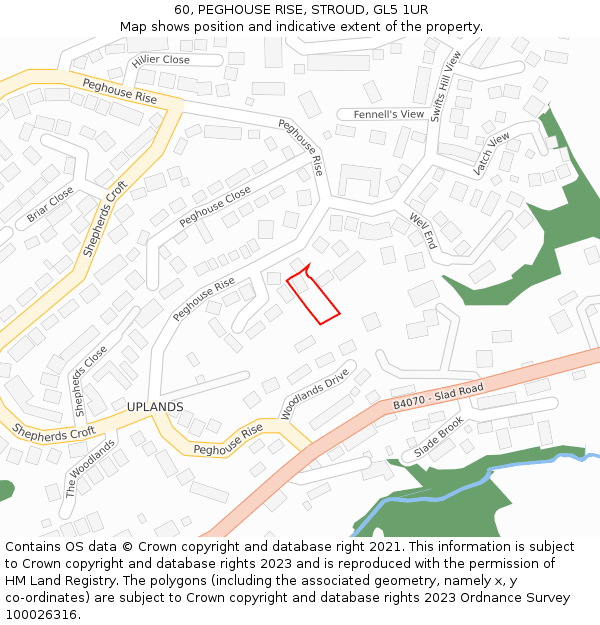 60, PEGHOUSE RISE, STROUD, GL5 1UR: Location map and indicative extent of plot