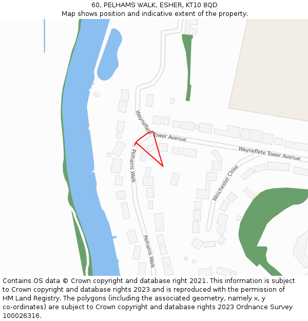 60, PELHAMS WALK, ESHER, KT10 8QD: Location map and indicative extent of plot