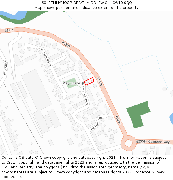 60, PENNYMOOR DRIVE, MIDDLEWICH, CW10 9QQ: Location map and indicative extent of plot