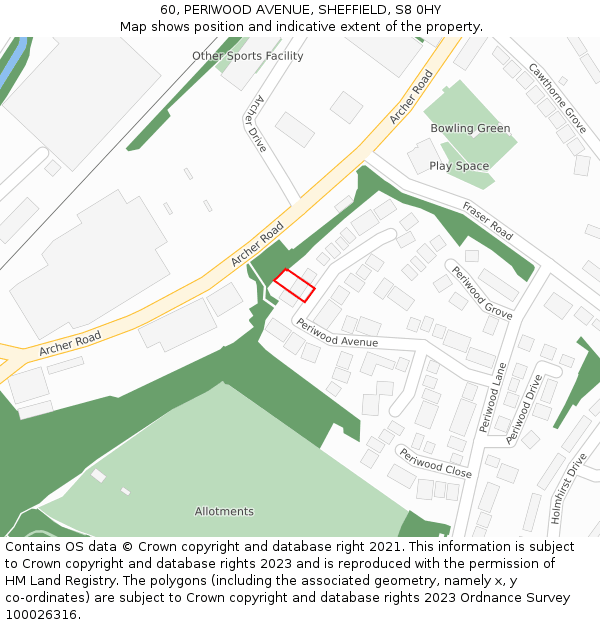 60, PERIWOOD AVENUE, SHEFFIELD, S8 0HY: Location map and indicative extent of plot