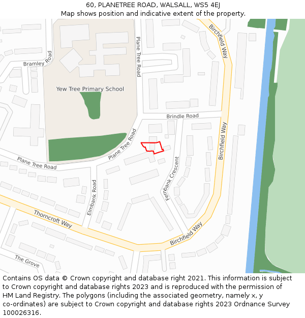 60, PLANETREE ROAD, WALSALL, WS5 4EJ: Location map and indicative extent of plot