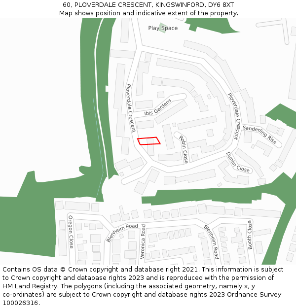 60, PLOVERDALE CRESCENT, KINGSWINFORD, DY6 8XT: Location map and indicative extent of plot