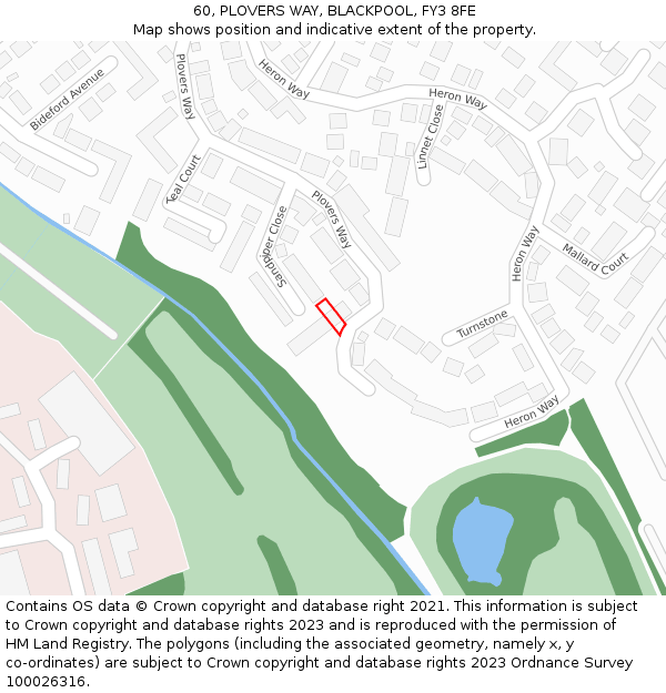 60, PLOVERS WAY, BLACKPOOL, FY3 8FE: Location map and indicative extent of plot