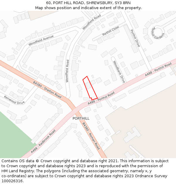 60, PORT HILL ROAD, SHREWSBURY, SY3 8RN: Location map and indicative extent of plot