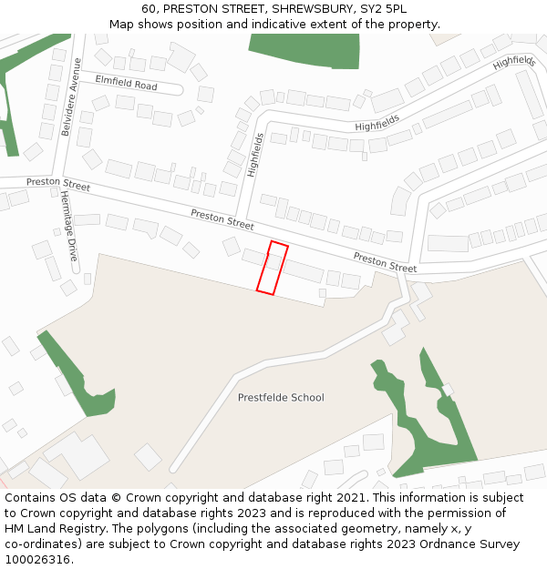 60, PRESTON STREET, SHREWSBURY, SY2 5PL: Location map and indicative extent of plot