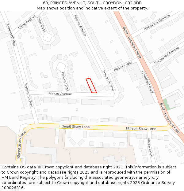60, PRINCES AVENUE, SOUTH CROYDON, CR2 9BB: Location map and indicative extent of plot
