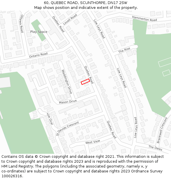 60, QUEBEC ROAD, SCUNTHORPE, DN17 2SW: Location map and indicative extent of plot