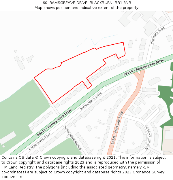 60, RAMSGREAVE DRIVE, BLACKBURN, BB1 8NB: Location map and indicative extent of plot
