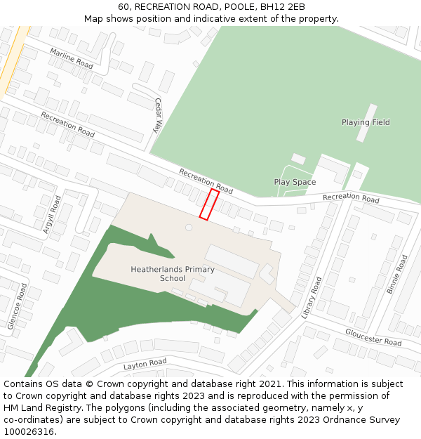 60, RECREATION ROAD, POOLE, BH12 2EB: Location map and indicative extent of plot