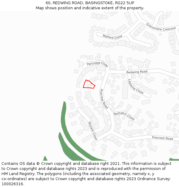 60, REDWING ROAD, BASINGSTOKE, RG22 5UP: Location map and indicative extent of plot