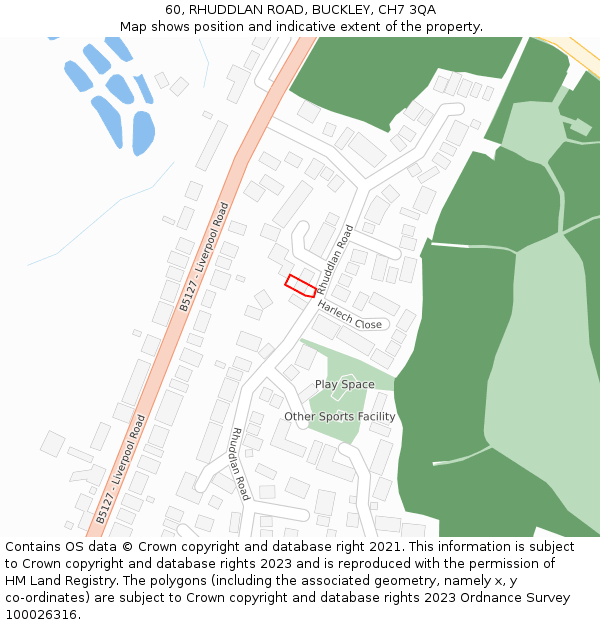 60, RHUDDLAN ROAD, BUCKLEY, CH7 3QA: Location map and indicative extent of plot