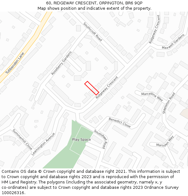60, RIDGEWAY CRESCENT, ORPINGTON, BR6 9QP: Location map and indicative extent of plot