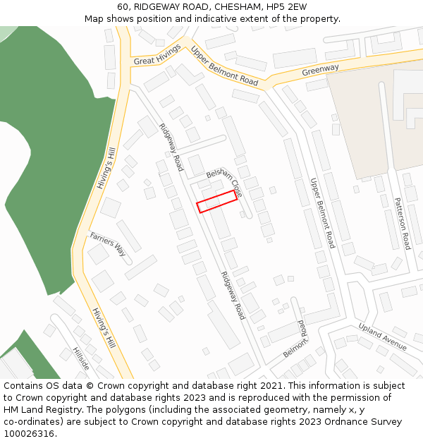 60, RIDGEWAY ROAD, CHESHAM, HP5 2EW: Location map and indicative extent of plot