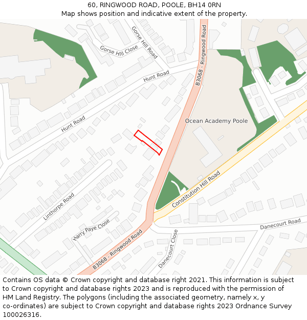 60, RINGWOOD ROAD, POOLE, BH14 0RN: Location map and indicative extent of plot