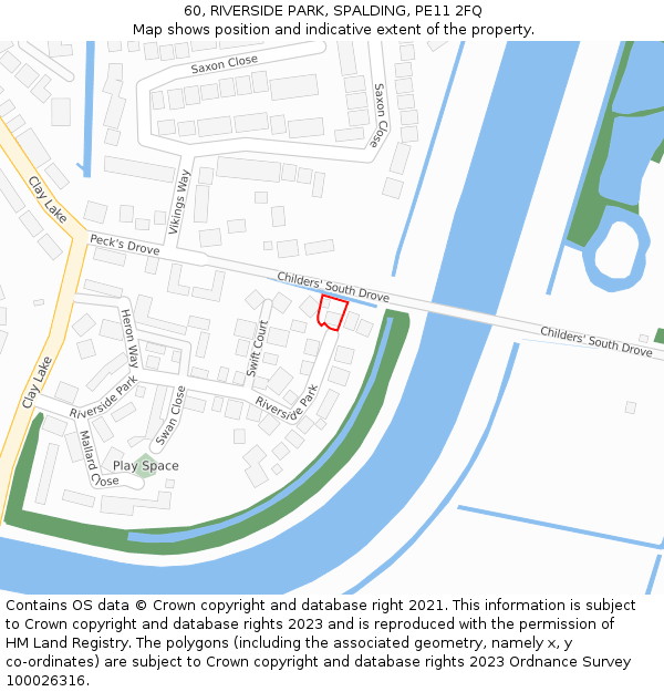 60, RIVERSIDE PARK, SPALDING, PE11 2FQ: Location map and indicative extent of plot