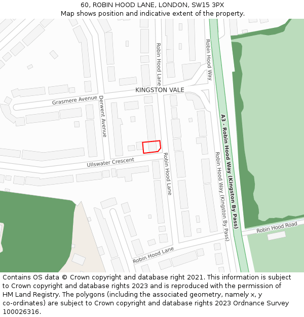 60, ROBIN HOOD LANE, LONDON, SW15 3PX: Location map and indicative extent of plot