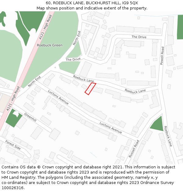 60, ROEBUCK LANE, BUCKHURST HILL, IG9 5QX: Location map and indicative extent of plot