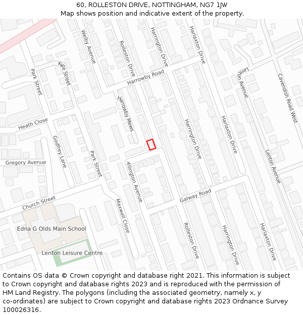 60, ROLLESTON DRIVE, NOTTINGHAM, NG7 1JW: Location map and indicative extent of plot