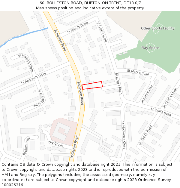 60, ROLLESTON ROAD, BURTON-ON-TRENT, DE13 0JZ: Location map and indicative extent of plot