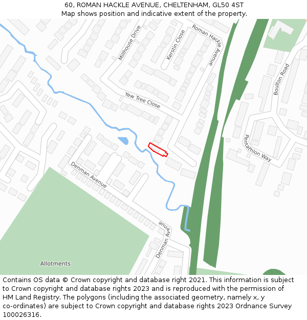 60, ROMAN HACKLE AVENUE, CHELTENHAM, GL50 4ST: Location map and indicative extent of plot