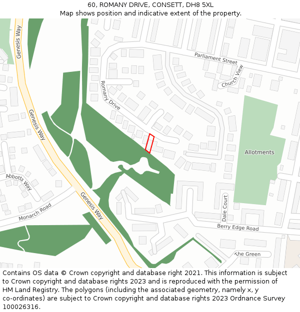 60, ROMANY DRIVE, CONSETT, DH8 5XL: Location map and indicative extent of plot
