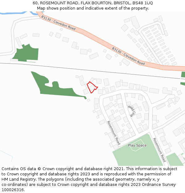 60, ROSEMOUNT ROAD, FLAX BOURTON, BRISTOL, BS48 1UQ: Location map and indicative extent of plot