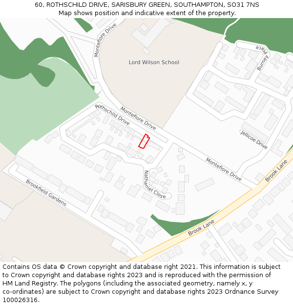 60, ROTHSCHILD DRIVE, SARISBURY GREEN, SOUTHAMPTON, SO31 7NS: Location map and indicative extent of plot