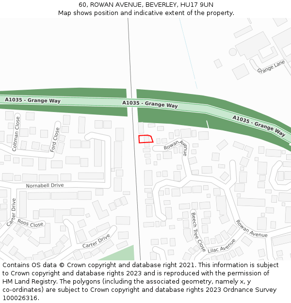 60, ROWAN AVENUE, BEVERLEY, HU17 9UN: Location map and indicative extent of plot