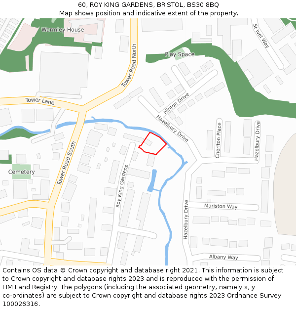 60, ROY KING GARDENS, BRISTOL, BS30 8BQ: Location map and indicative extent of plot