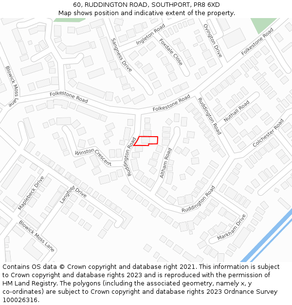 60, RUDDINGTON ROAD, SOUTHPORT, PR8 6XD: Location map and indicative extent of plot