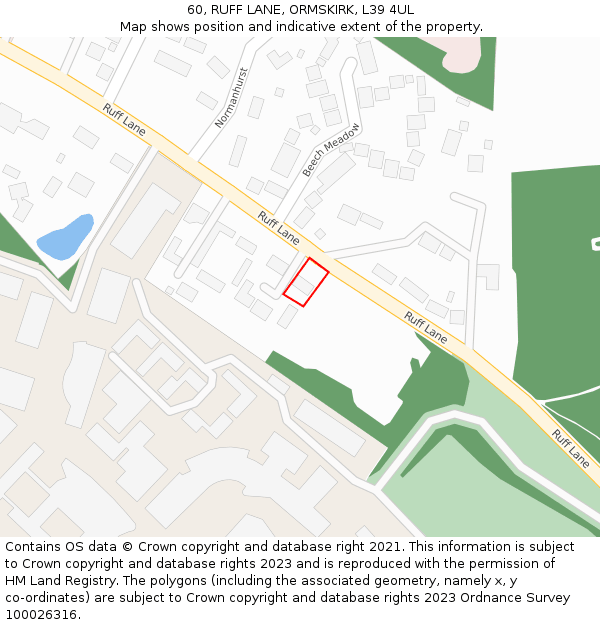 60, RUFF LANE, ORMSKIRK, L39 4UL: Location map and indicative extent of plot