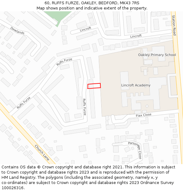 60, RUFFS FURZE, OAKLEY, BEDFORD, MK43 7RS: Location map and indicative extent of plot