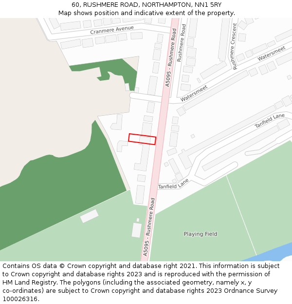 60, RUSHMERE ROAD, NORTHAMPTON, NN1 5RY: Location map and indicative extent of plot
