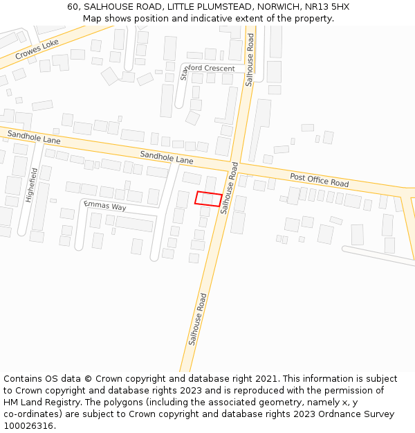 60, SALHOUSE ROAD, LITTLE PLUMSTEAD, NORWICH, NR13 5HX: Location map and indicative extent of plot