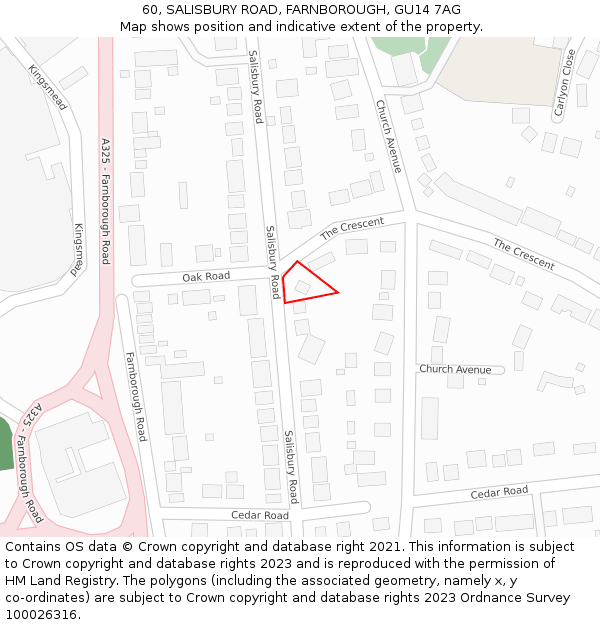 60, SALISBURY ROAD, FARNBOROUGH, GU14 7AG: Location map and indicative extent of plot