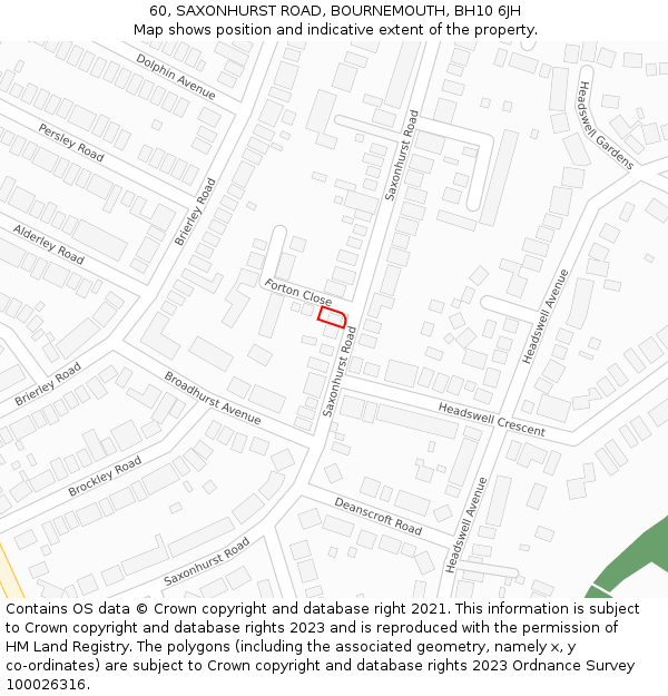 60, SAXONHURST ROAD, BOURNEMOUTH, BH10 6JH: Location map and indicative extent of plot