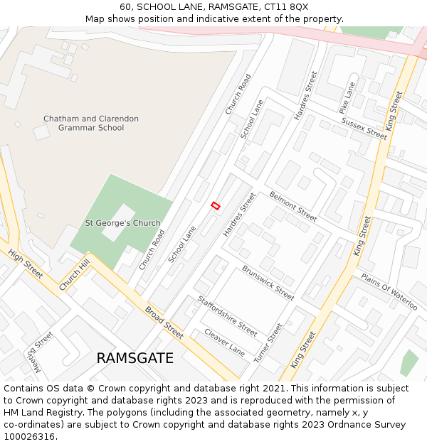 60, SCHOOL LANE, RAMSGATE, CT11 8QX: Location map and indicative extent of plot