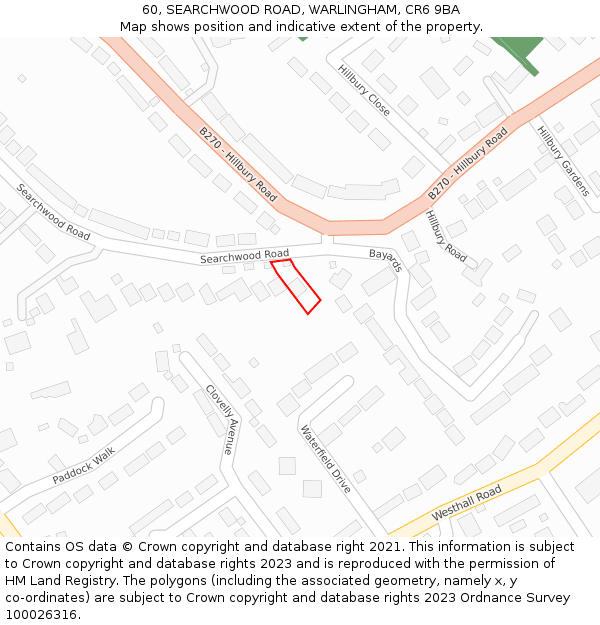 60, SEARCHWOOD ROAD, WARLINGHAM, CR6 9BA: Location map and indicative extent of plot