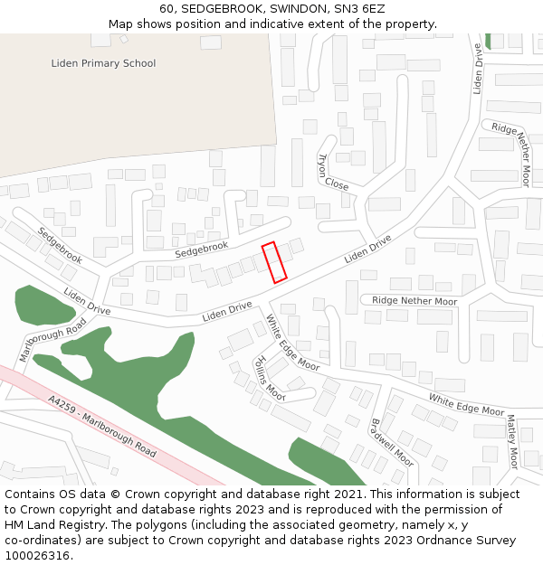 60, SEDGEBROOK, SWINDON, SN3 6EZ: Location map and indicative extent of plot