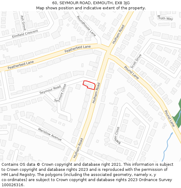 60, SEYMOUR ROAD, EXMOUTH, EX8 3JG: Location map and indicative extent of plot