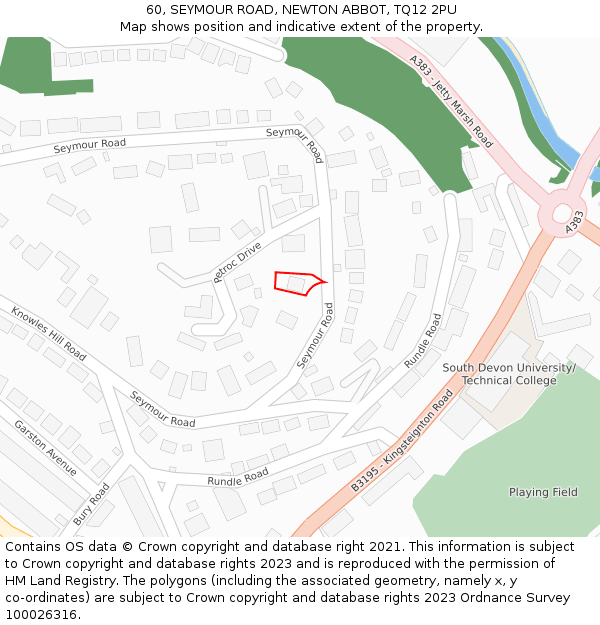60, SEYMOUR ROAD, NEWTON ABBOT, TQ12 2PU: Location map and indicative extent of plot