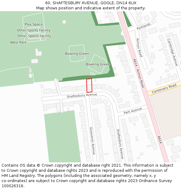 60, SHAFTESBURY AVENUE, GOOLE, DN14 6UX: Location map and indicative extent of plot