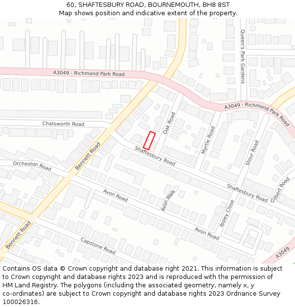 60, SHAFTESBURY ROAD, BOURNEMOUTH, BH8 8ST: Location map and indicative extent of plot